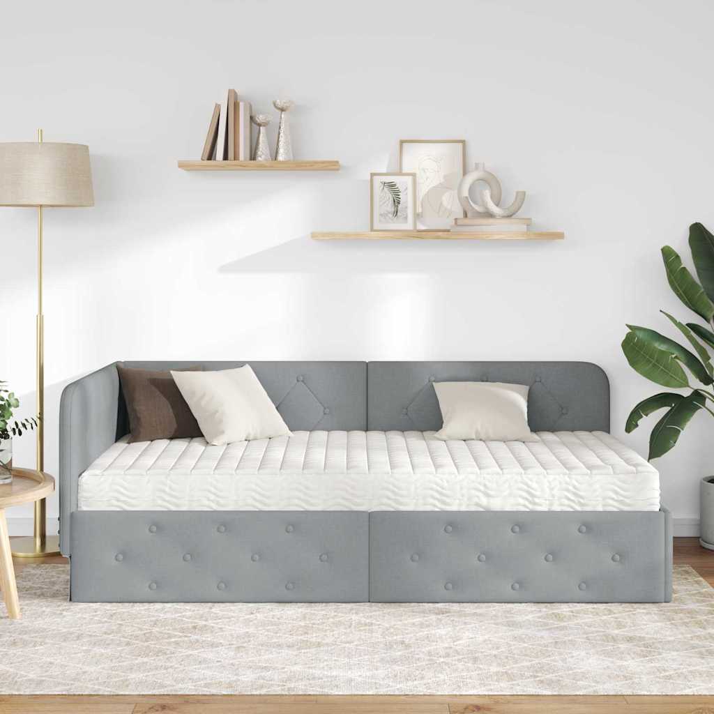 Kutni okvir kreveta Svijetlo siva 100 x 200 cm tkanina