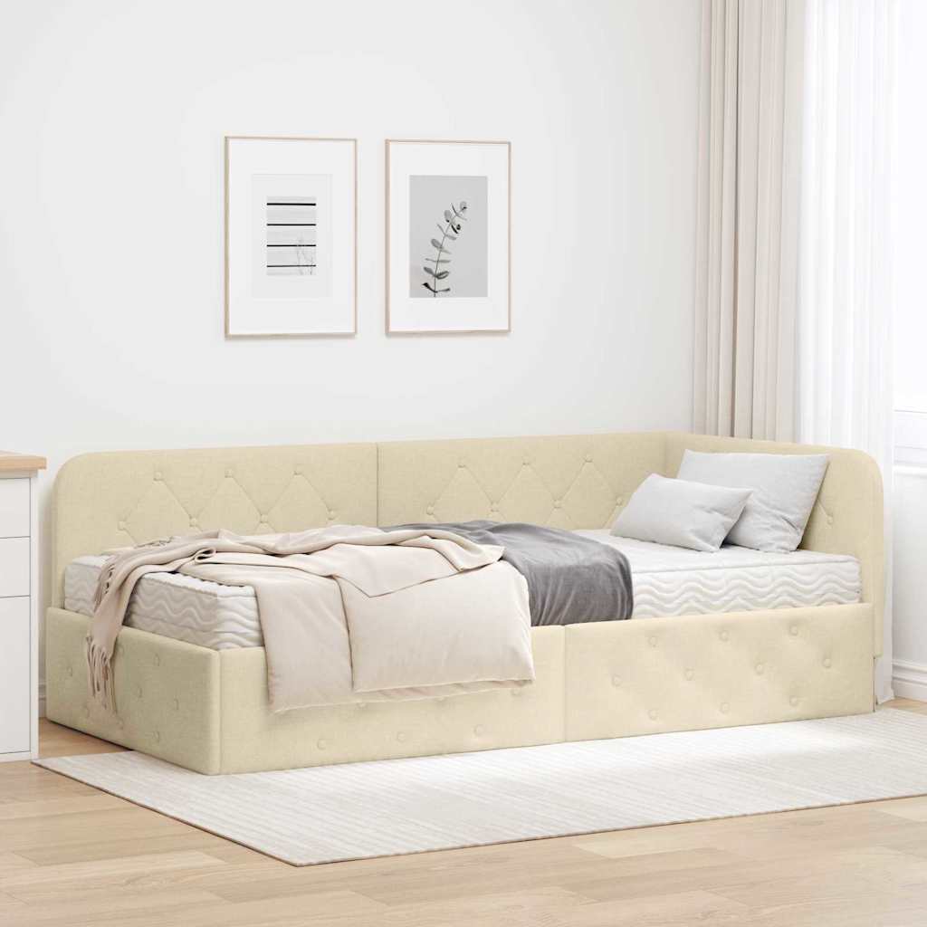 Kutni okvir kreveta Krema 100 x 200 cm tkanina