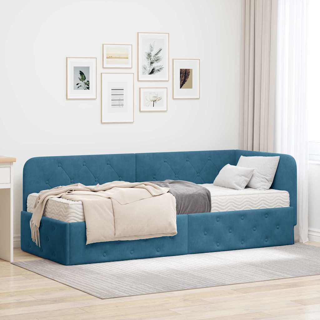 Kutni okvir kreveta Plava 80 x 200 cm Baršun