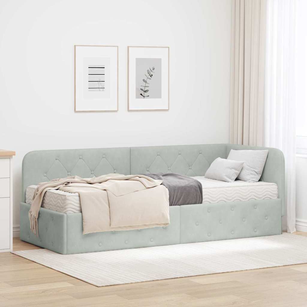 Kutni okvir kreveta Svijetlo siva 80 x 200 cm Baršun