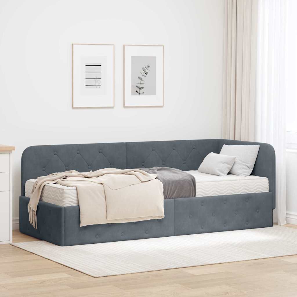 Kutni okvir kreveta Tamno siva 80 x 200 cm Baršun