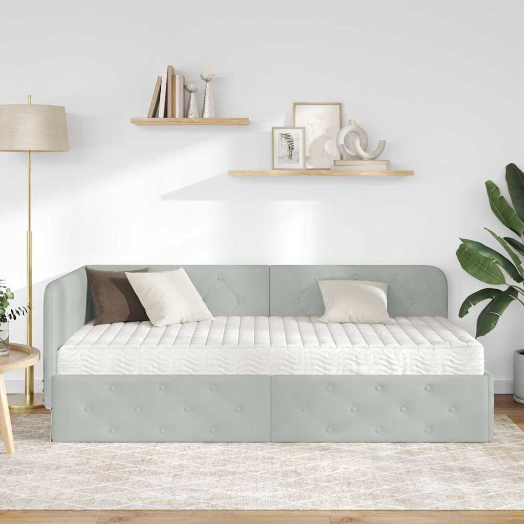 Kutni okvir kreveta Svijetlo siva 90 x 190 cm Baršun