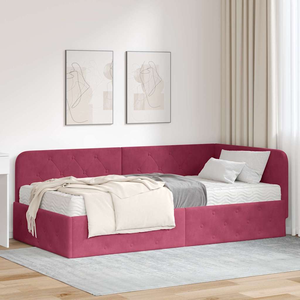 Kutni okvir kreveta Vinska crvena 90 x 190 cm Baršun