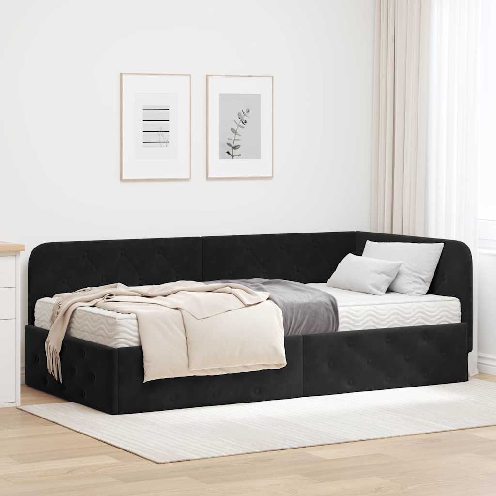 Kutni okvir kreveta Crna 90 x 190 cm Baršun