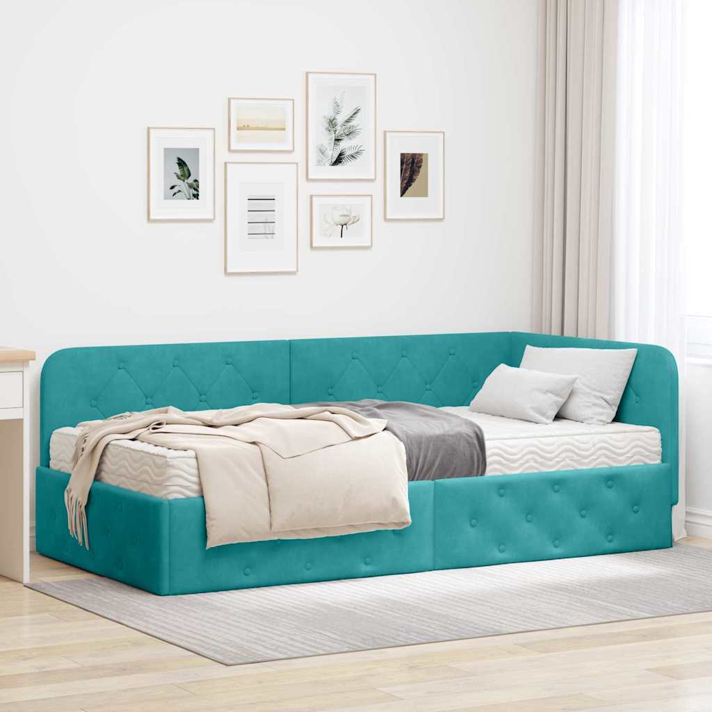Kutni okvir kreveta Tirkizna 90 x 190 cm Baršun