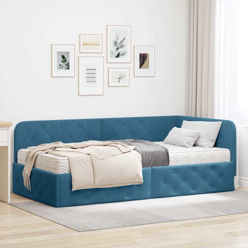 Kutni okvir kreveta Plava 90 x 200 cm Baršun