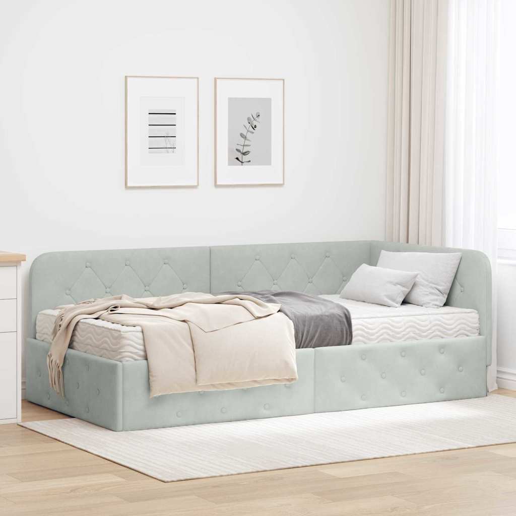 Kutni okvir kreveta Svijetlo siva 90 x 200 cm Baršun