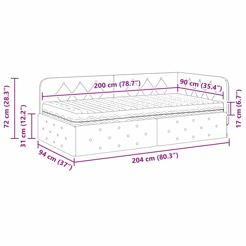 Kutni okvir kreveta Svijetlo siva 90 x 200 cm Baršun