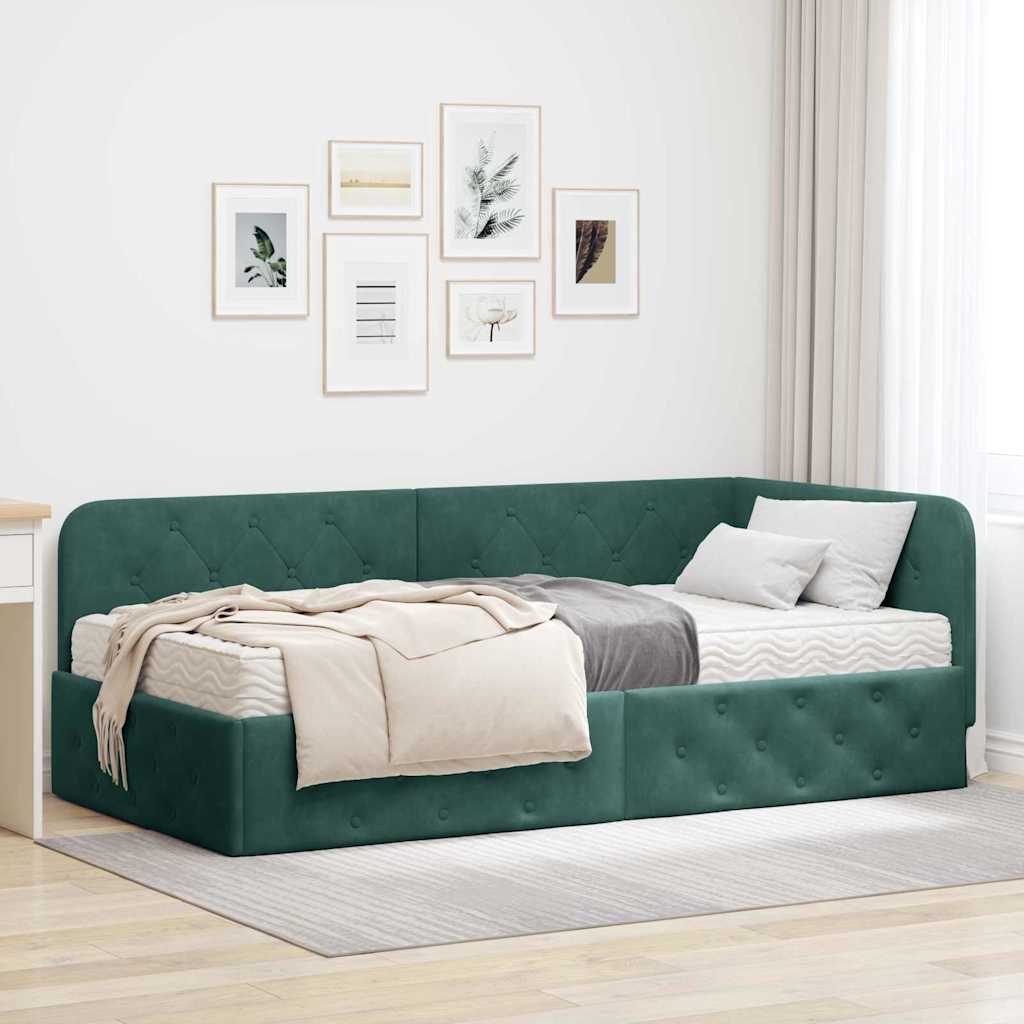 Kutni okvir kreveta Tamnozelena 90 x 200 cm Baršun