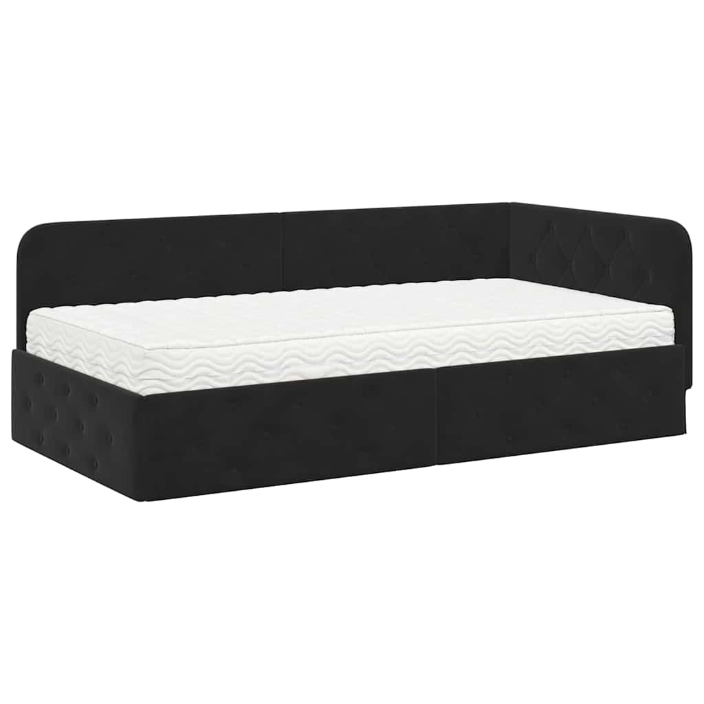 Kutni okvir kreveta Crna 90 x 200 cm Baršun