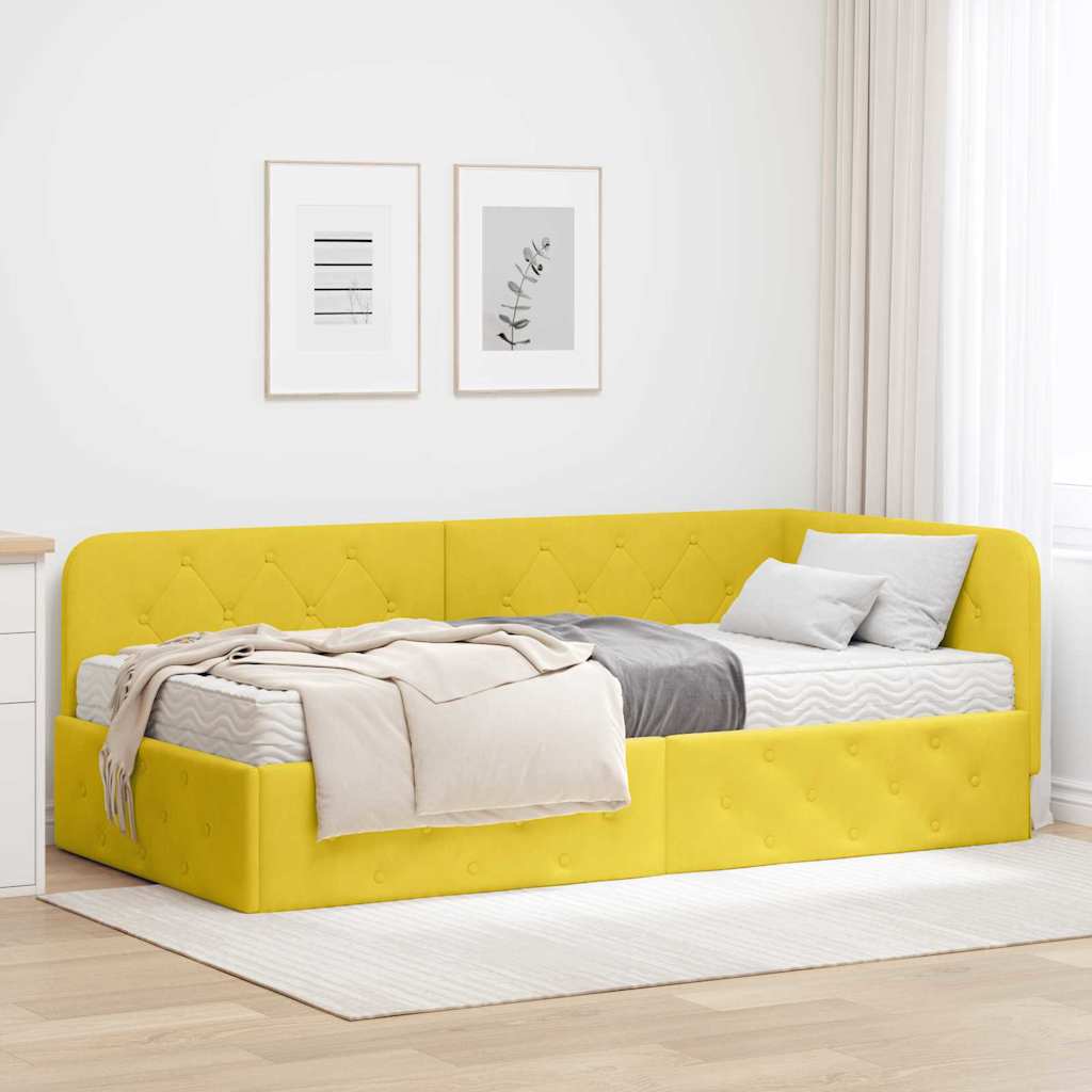 Kutni okvir kreveta Žuta 90 x 200 cm Baršun