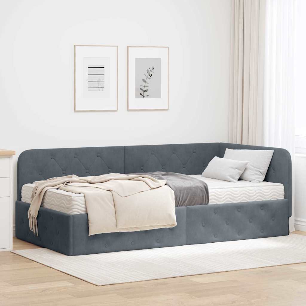 Kutni okvir kreveta Tamno siva 100 x 200 cm Baršun