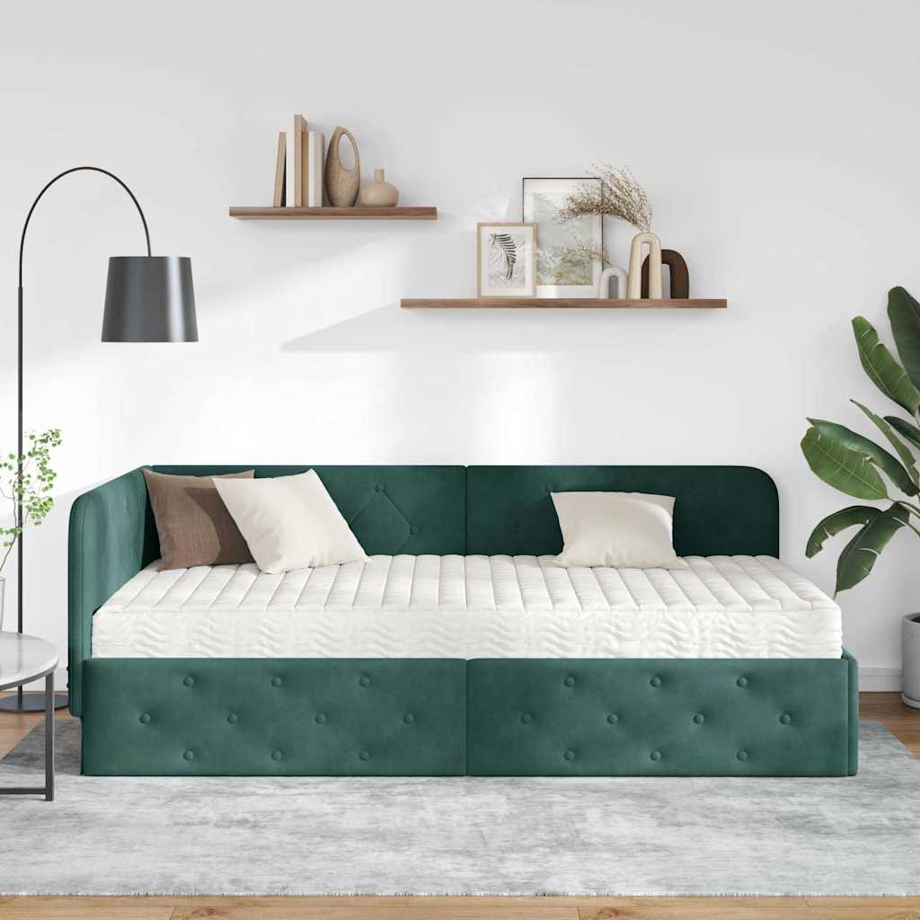 Kutni okvir kreveta Tamnozelena 100 x 200 cm Baršun