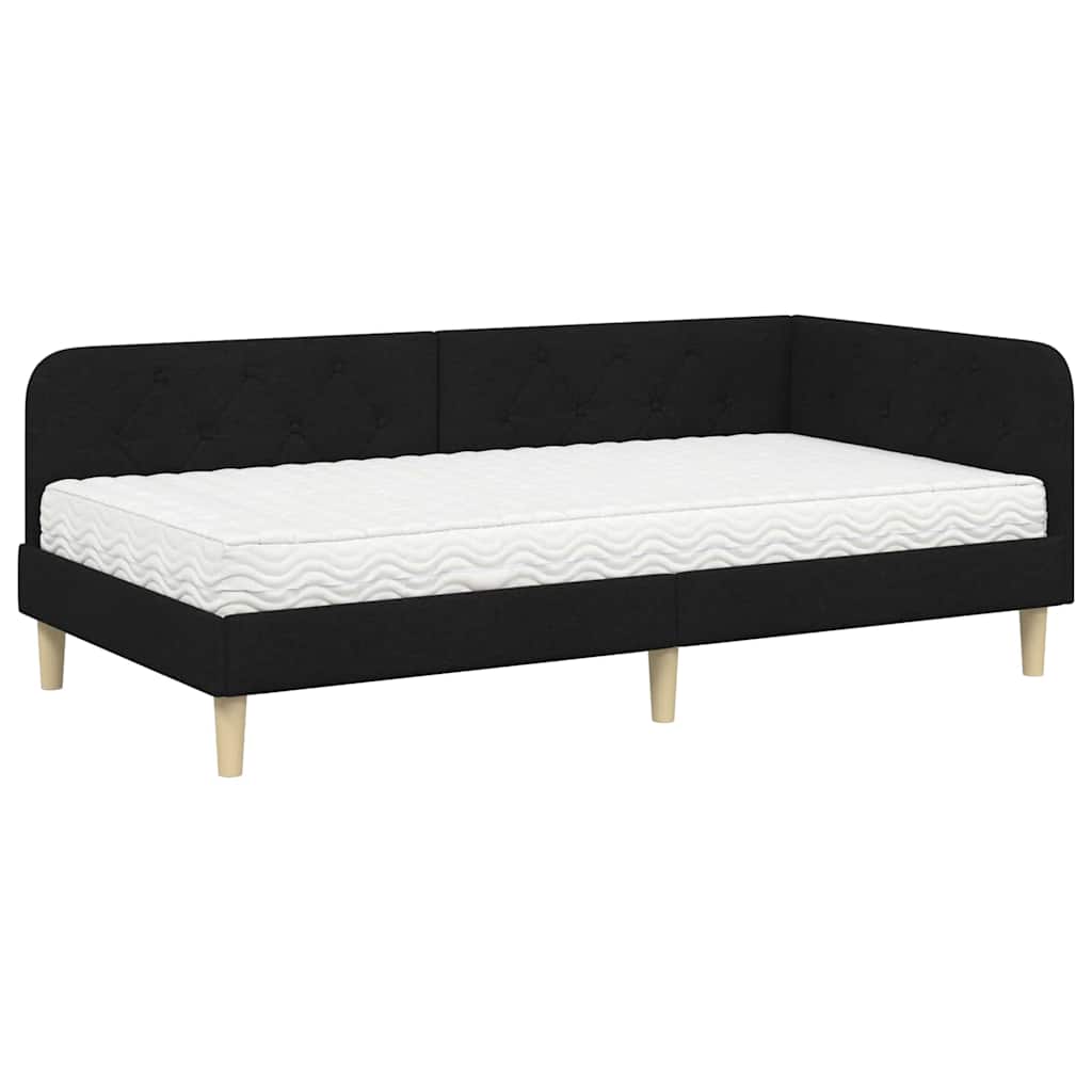 Kutni okvir kreveta Crna 90 x 190 cm tkanina
