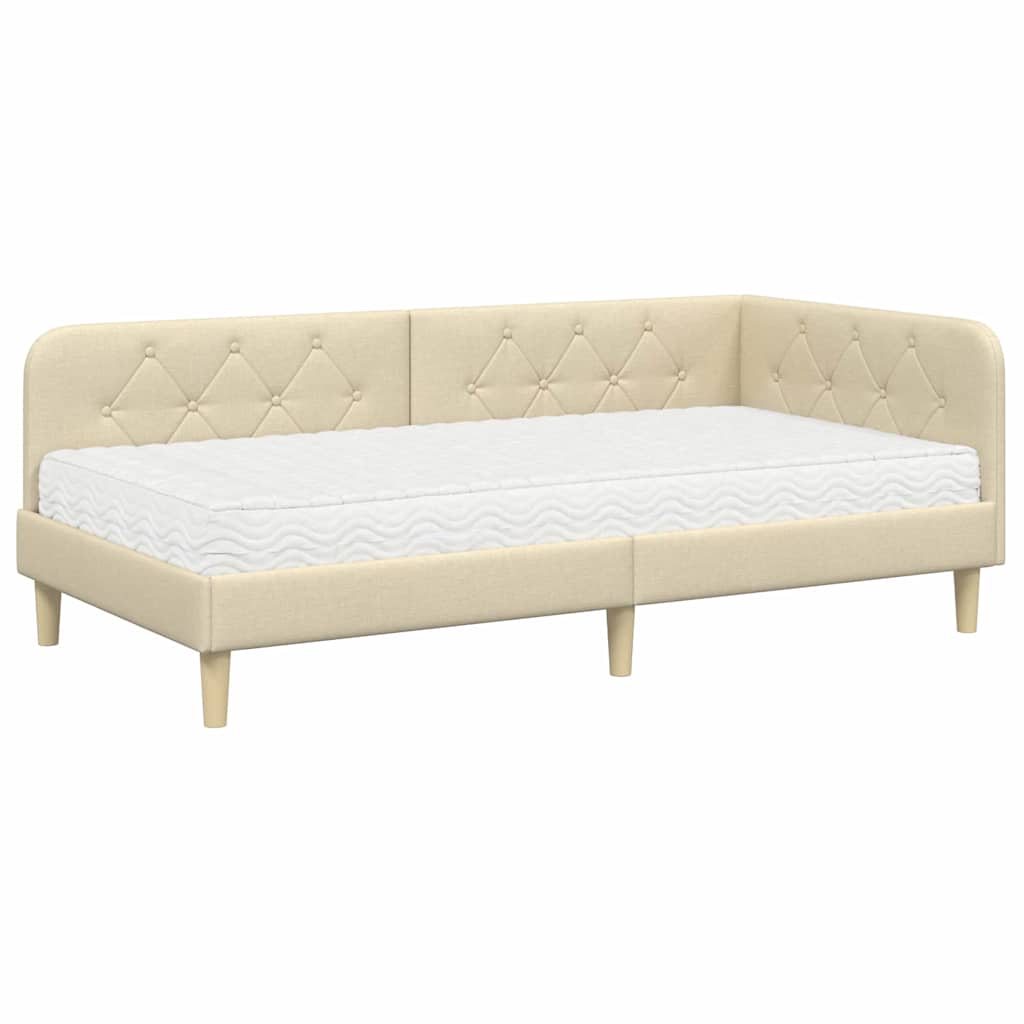 Kutni okvir kreveta Krema 90 x 190 cm tkanina