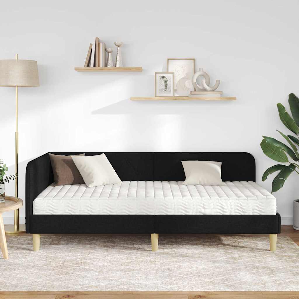 Kutni okvir kreveta Crna 90 x 200 cm tkanina