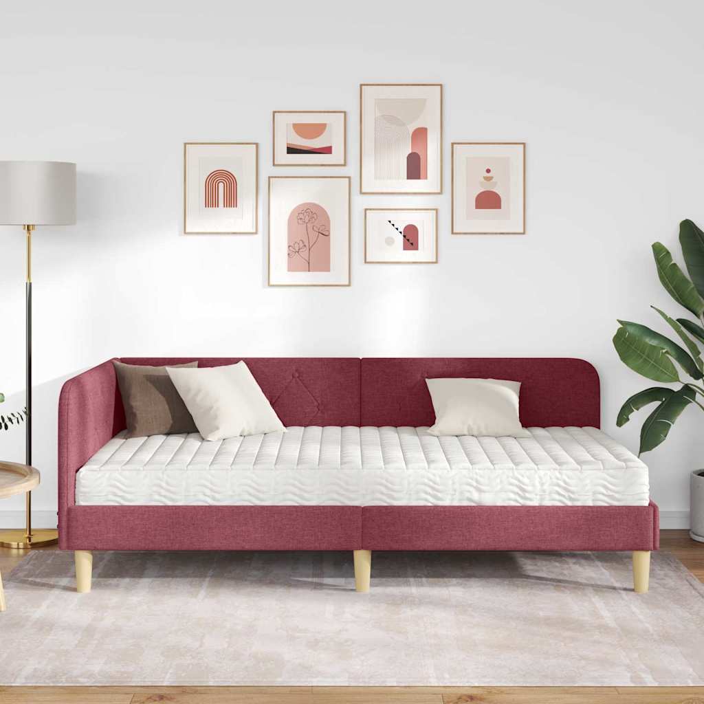 Kutni okvir kreveta Vinska crvena 90 x 200 cm tkanina