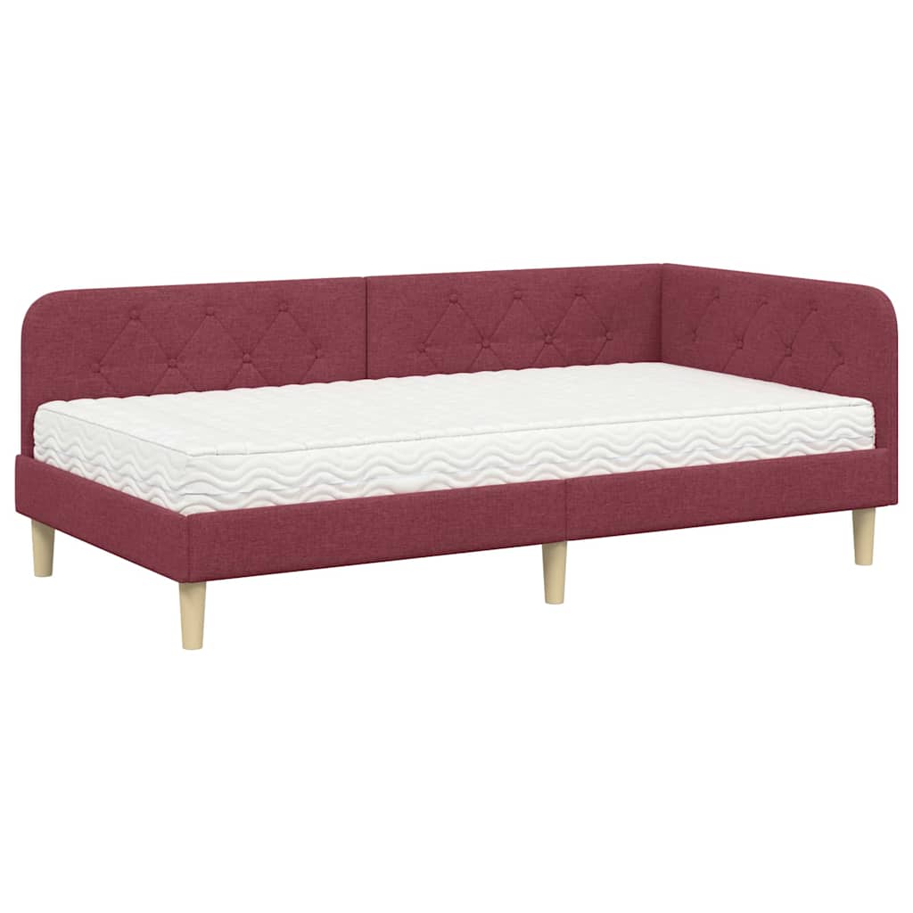 Kutni okvir kreveta Vinska crvena 90 x 200 cm tkanina