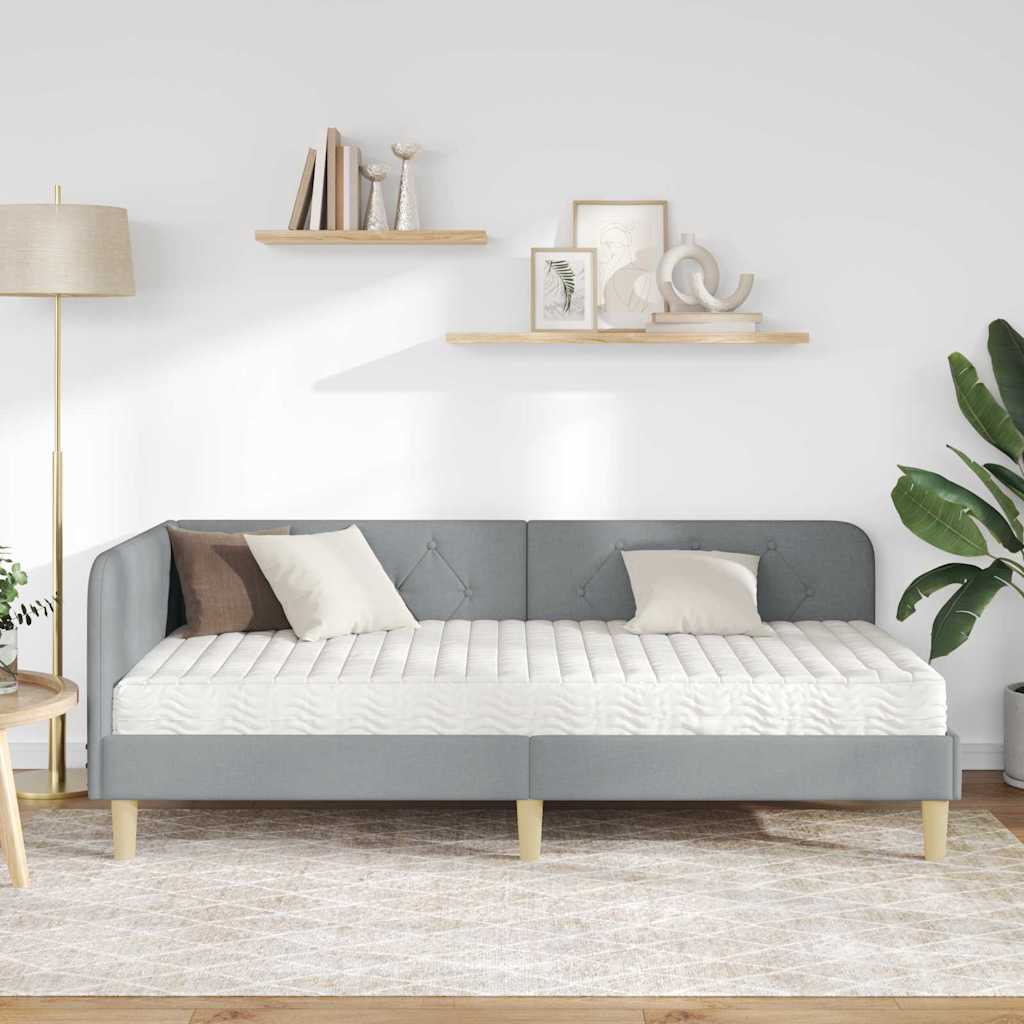 Kutni okvir kreveta Svijetlo siva 100 x 200 cm tkanina
