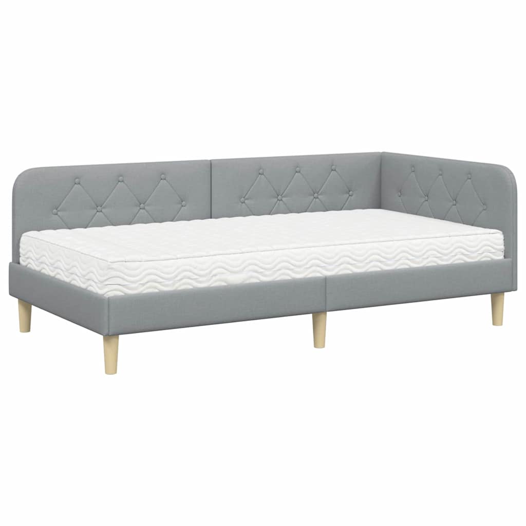Kutni okvir kreveta Svijetlo siva 100 x 200 cm tkanina