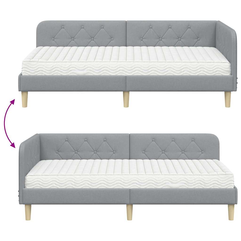 Kutni okvir kreveta Svijetlo siva 100 x 200 cm tkanina