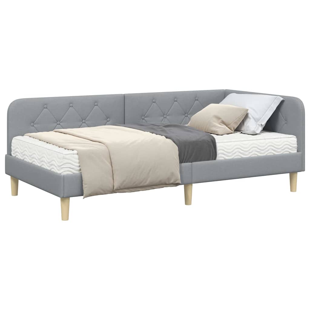 Kutni okvir kreveta Svijetlo siva 100 x 200 cm tkanina