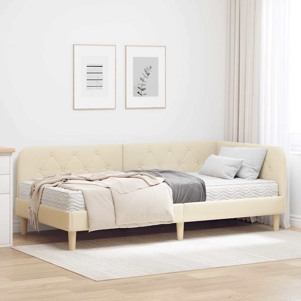 Kutni okvir kreveta Krema 100 x 200 cm tkanina