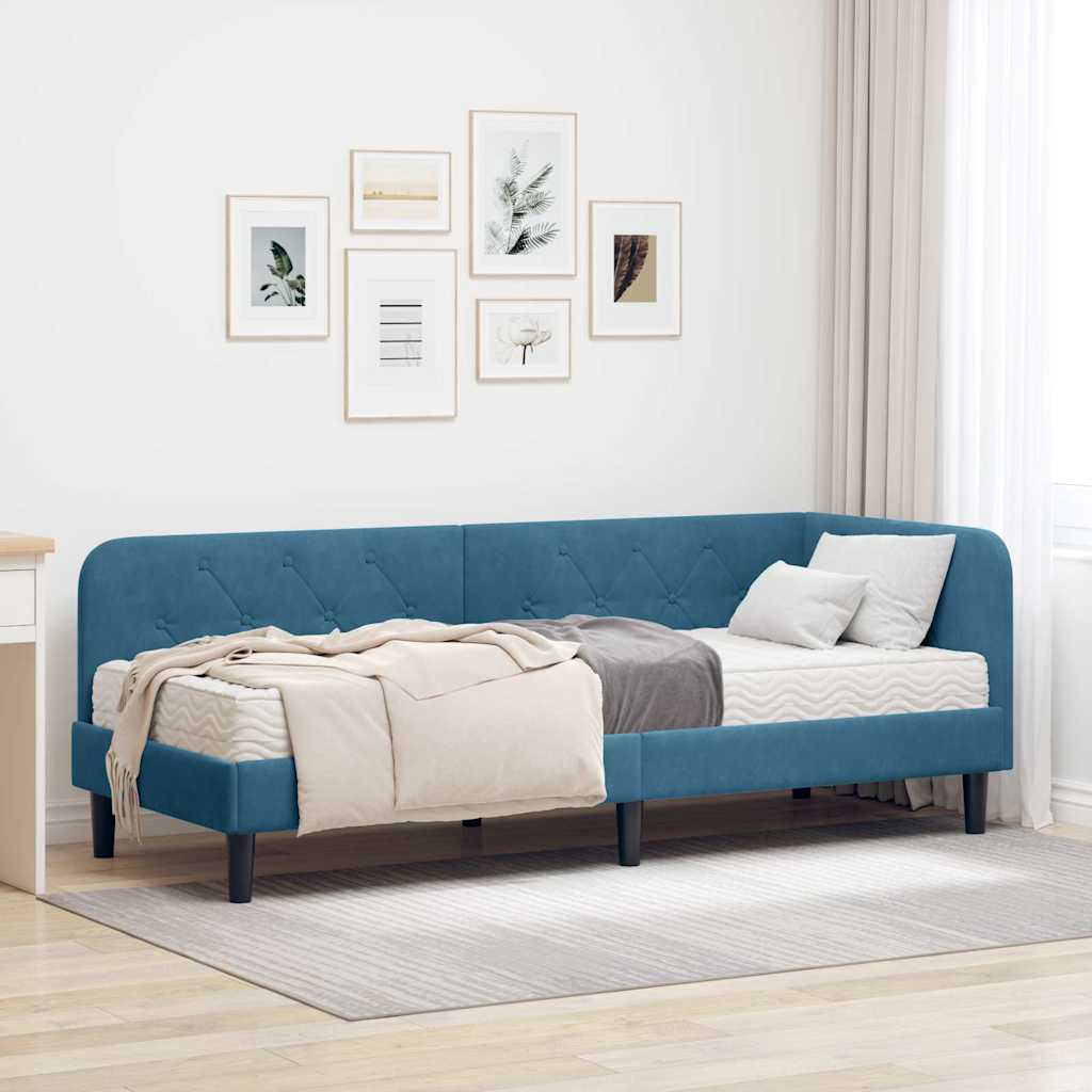 Kutni okvir kreveta Plava 80 x 200 cm Baršun