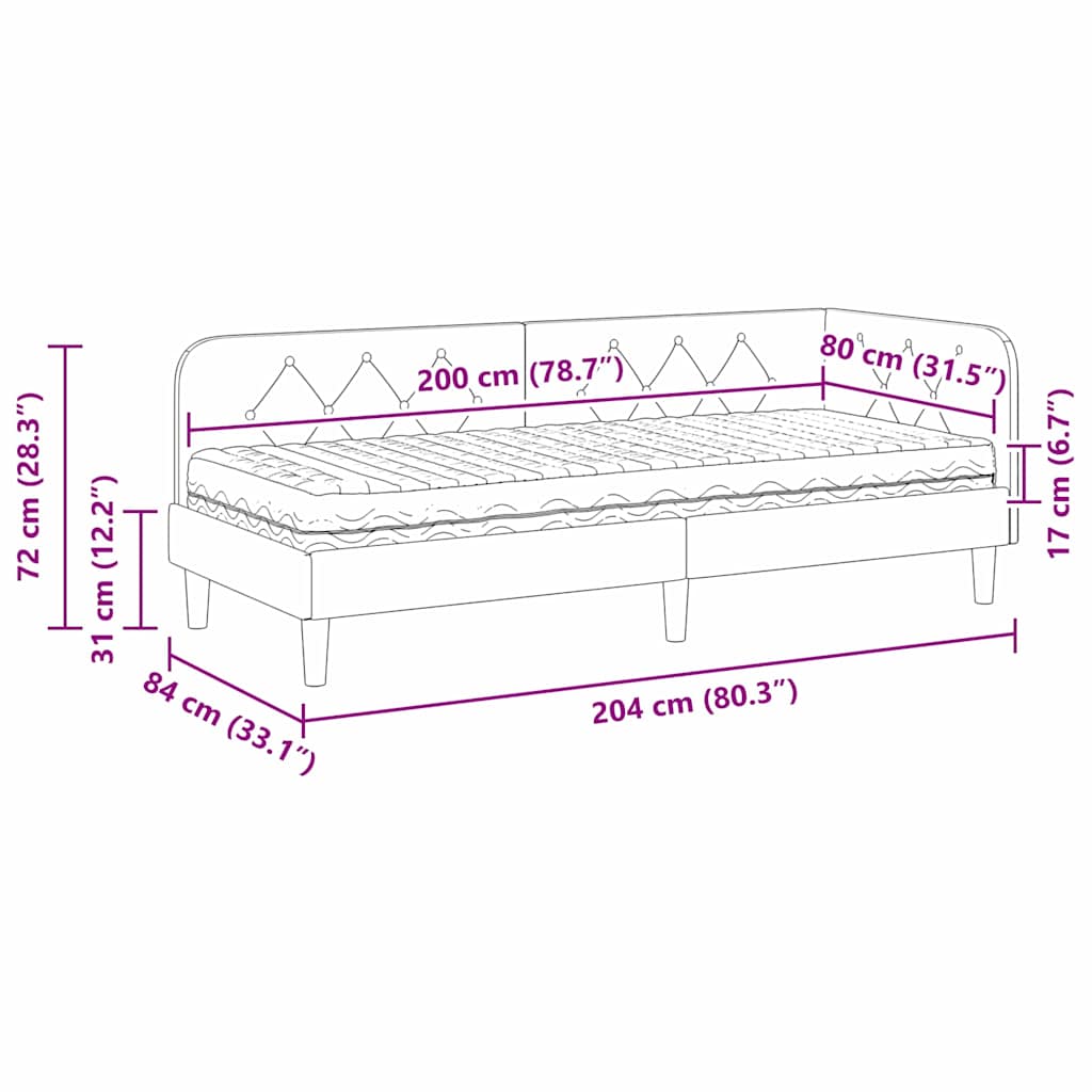 Kutni okvir kreveta Vinska crvena 80 x 200 cm Baršun