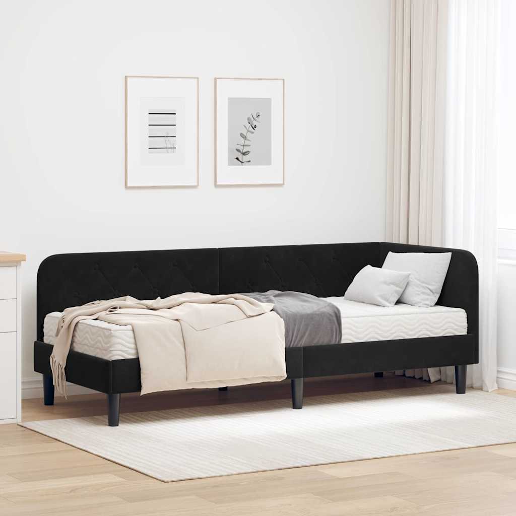 Kutni okvir kreveta Crna 80 x 200 cm Baršun