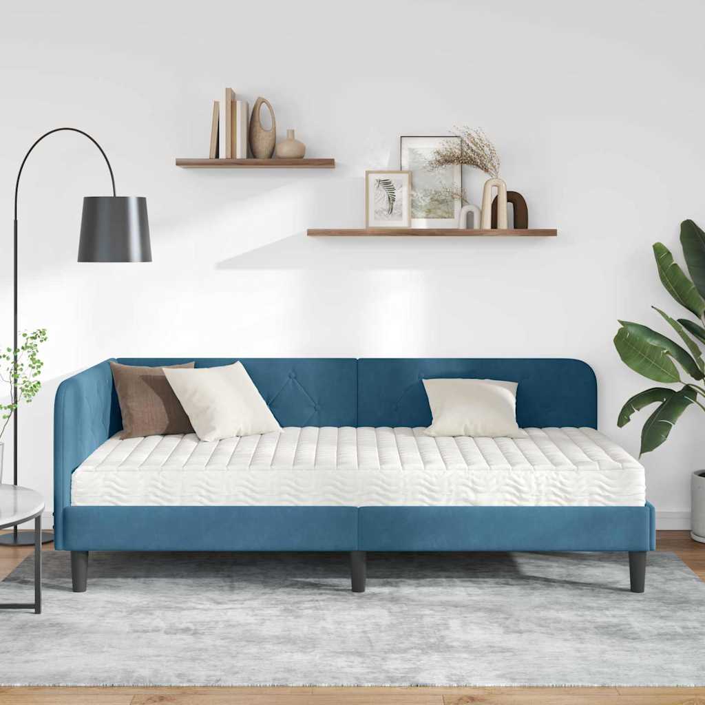 Kutni okvir kreveta Plava 90 x 190 cm Baršun