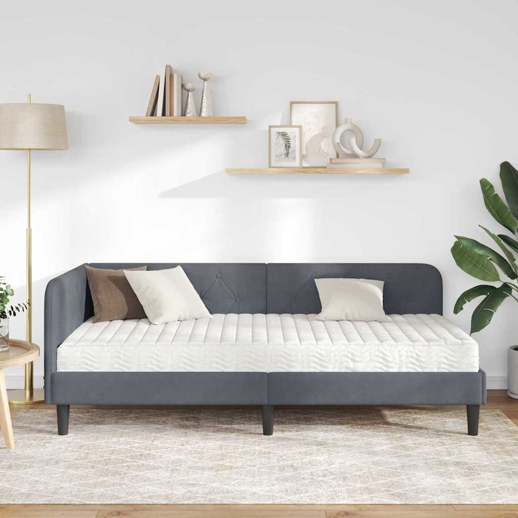 Kutni okvir kreveta Tamno siva 90 x 190 cm Baršun