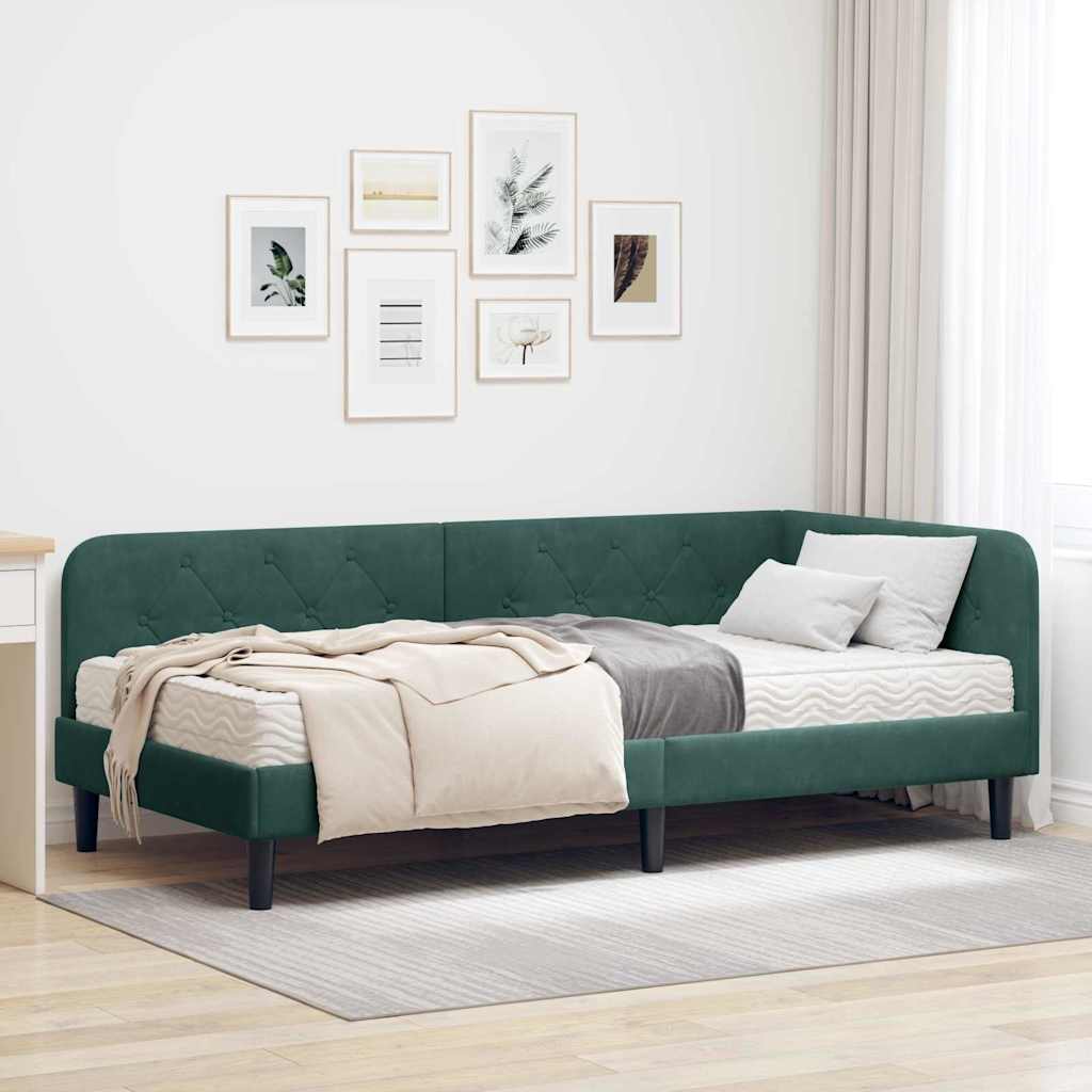 Kutni okvir kreveta Tamnozelena 90 x 190 cm Baršun