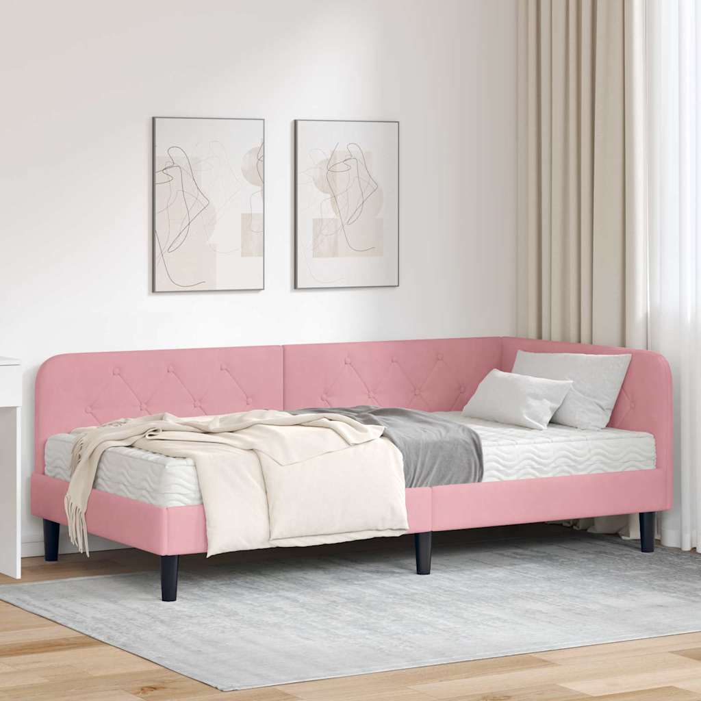 Kutni okvir kreveta Ružičasta 90 x 190 cm Baršun