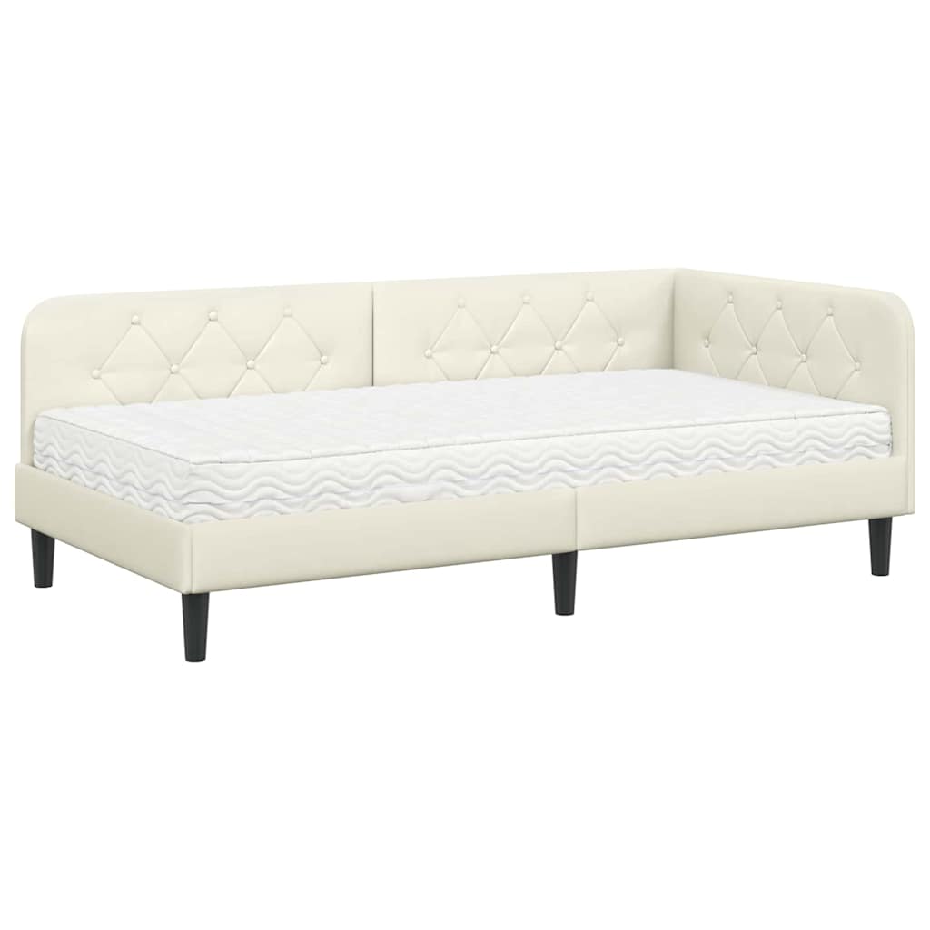 Kutni okvir kreveta Krema 90 x 190 cm Baršun