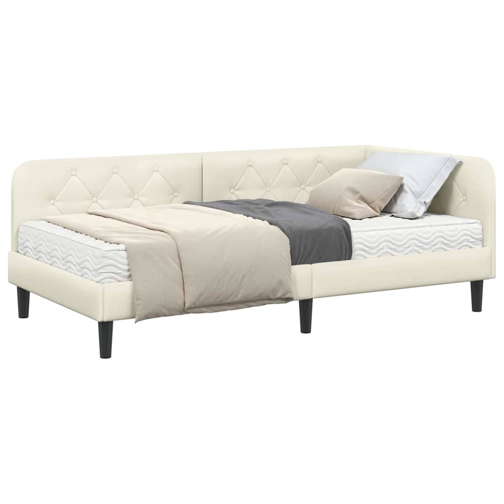 Kutni okvir kreveta Krema 90 x 190 cm Baršun
