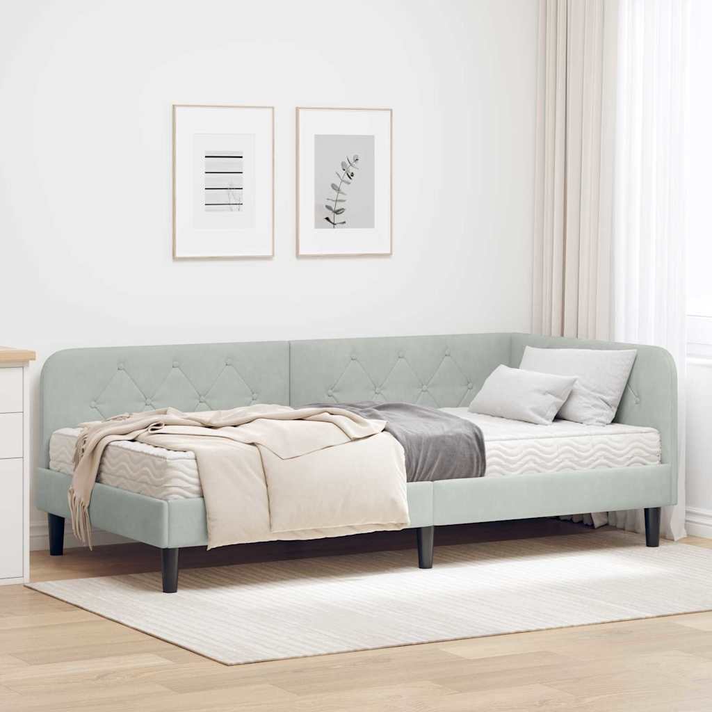 Kutni okvir kreveta Svijetlo siva 90 x 200 cm Baršun