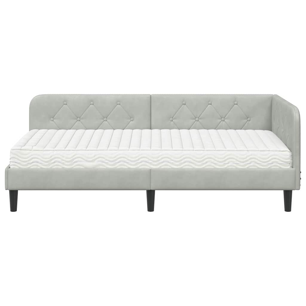 Kutni okvir kreveta Svijetlo siva 90 x 200 cm Baršun