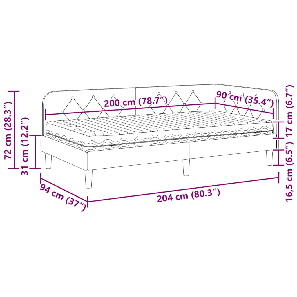 Kutni okvir kreveta Svijetlo siva 90 x 200 cm Baršun