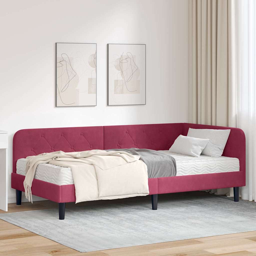 Kutni okvir kreveta Vinska crvena 90 x 200 cm Baršun