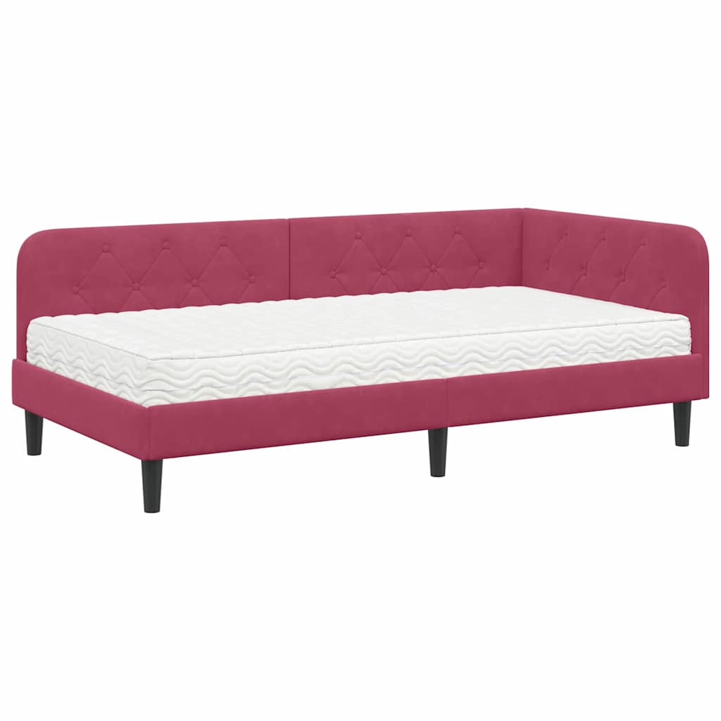 Kutni okvir kreveta Vinska crvena 90 x 200 cm Baršun