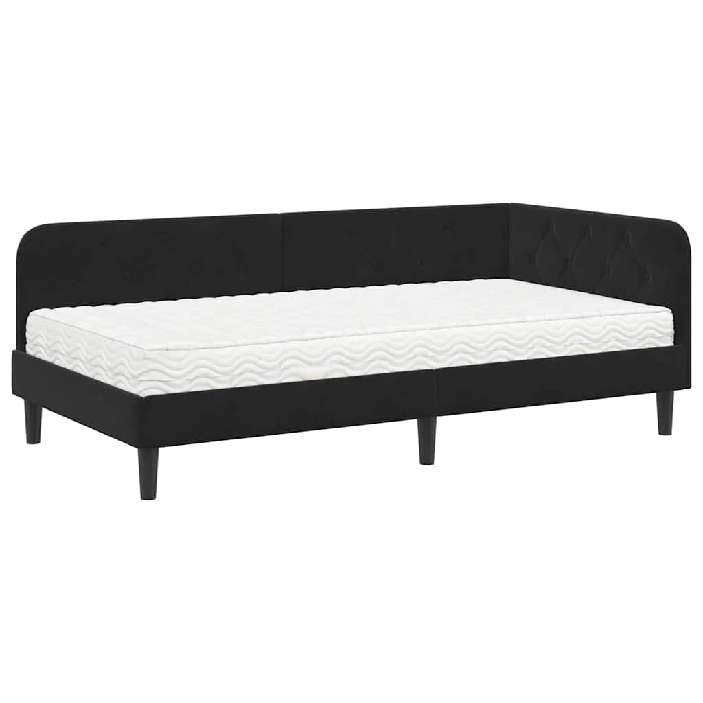 Kutni okvir kreveta Crna 90 x 200 cm Baršun