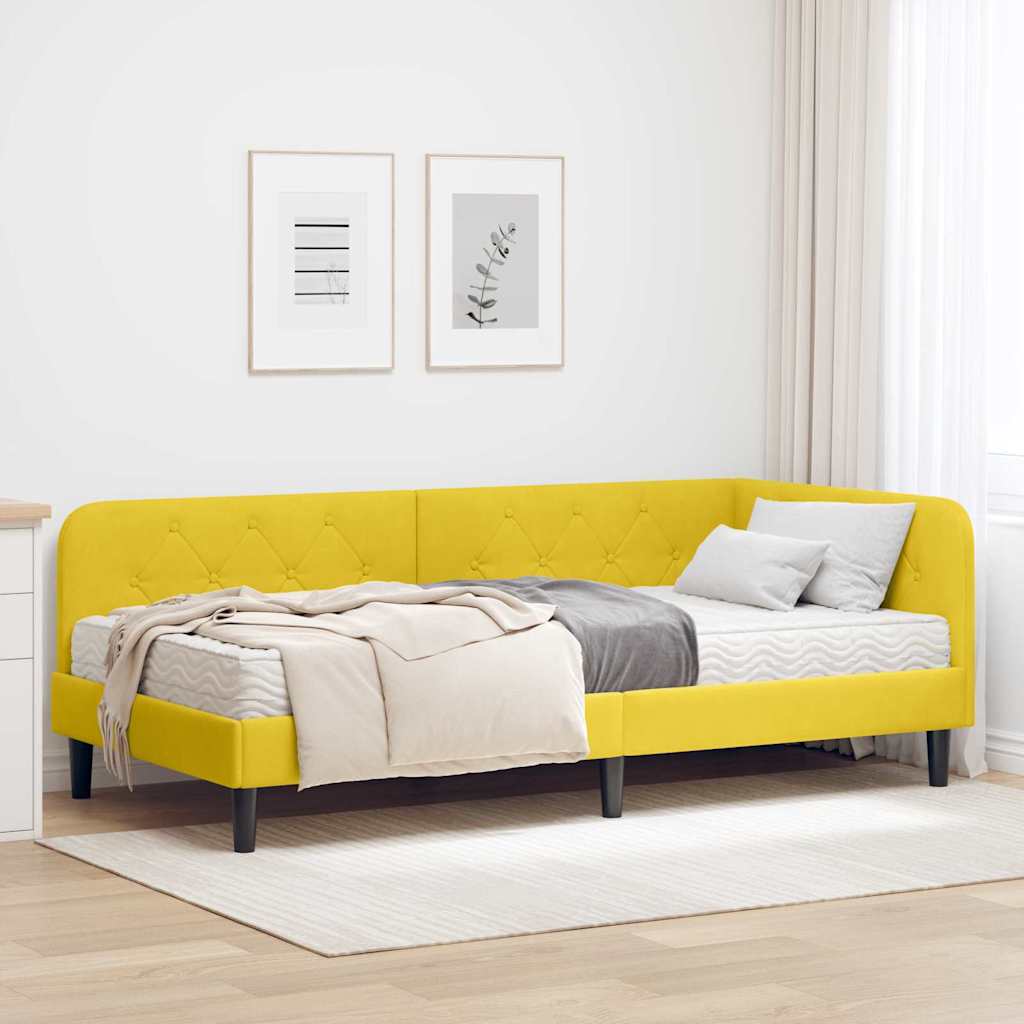 Kutni okvir kreveta Žuta 90 x 200 cm Baršun