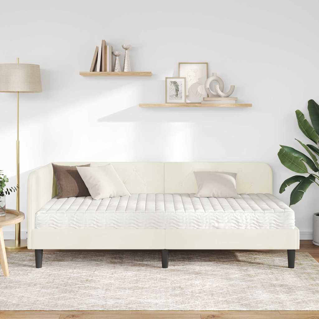 Kutni okvir kreveta Krema 90 x 200 cm Baršun