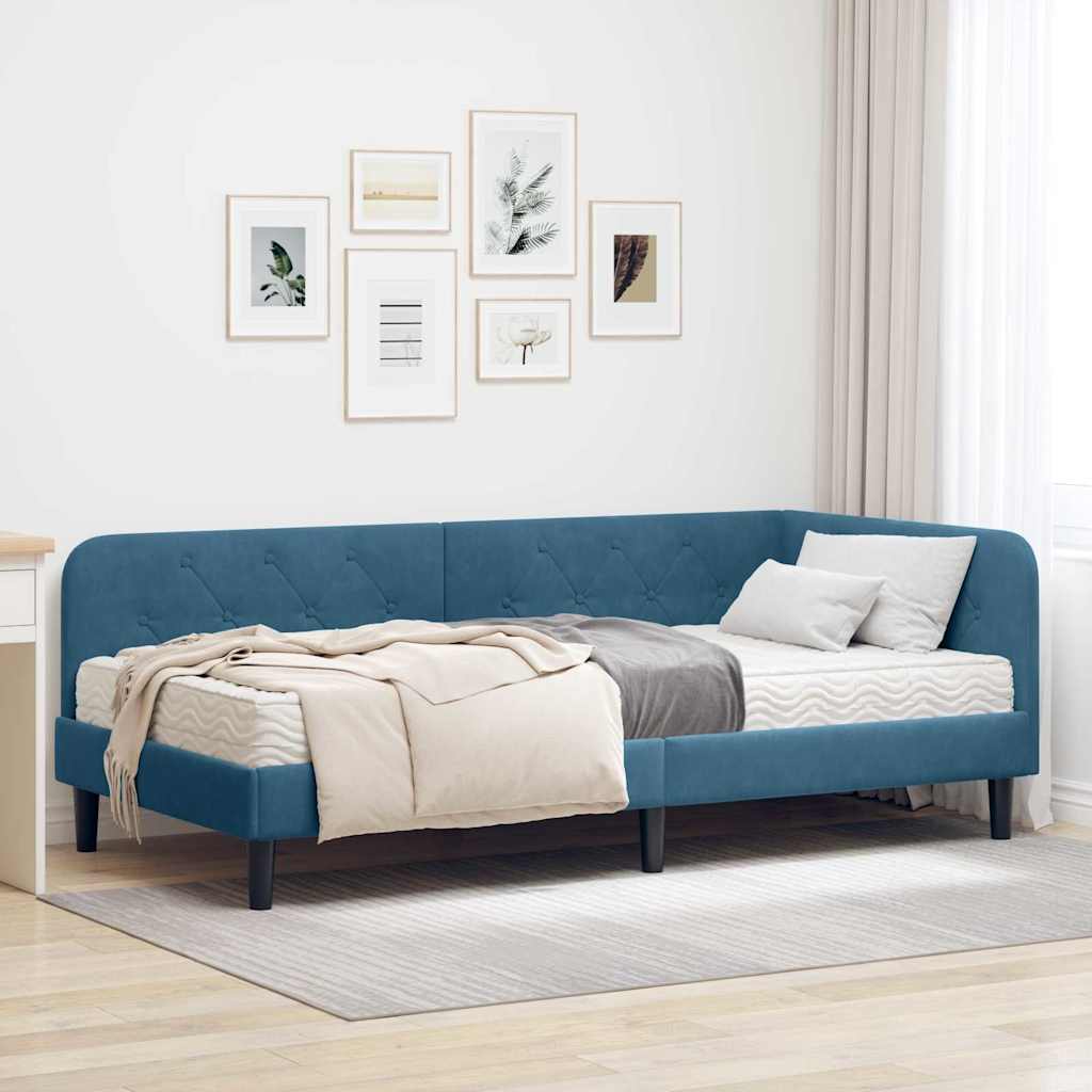 Kutni okvir kreveta Plava 100 x 200 cm Baršun