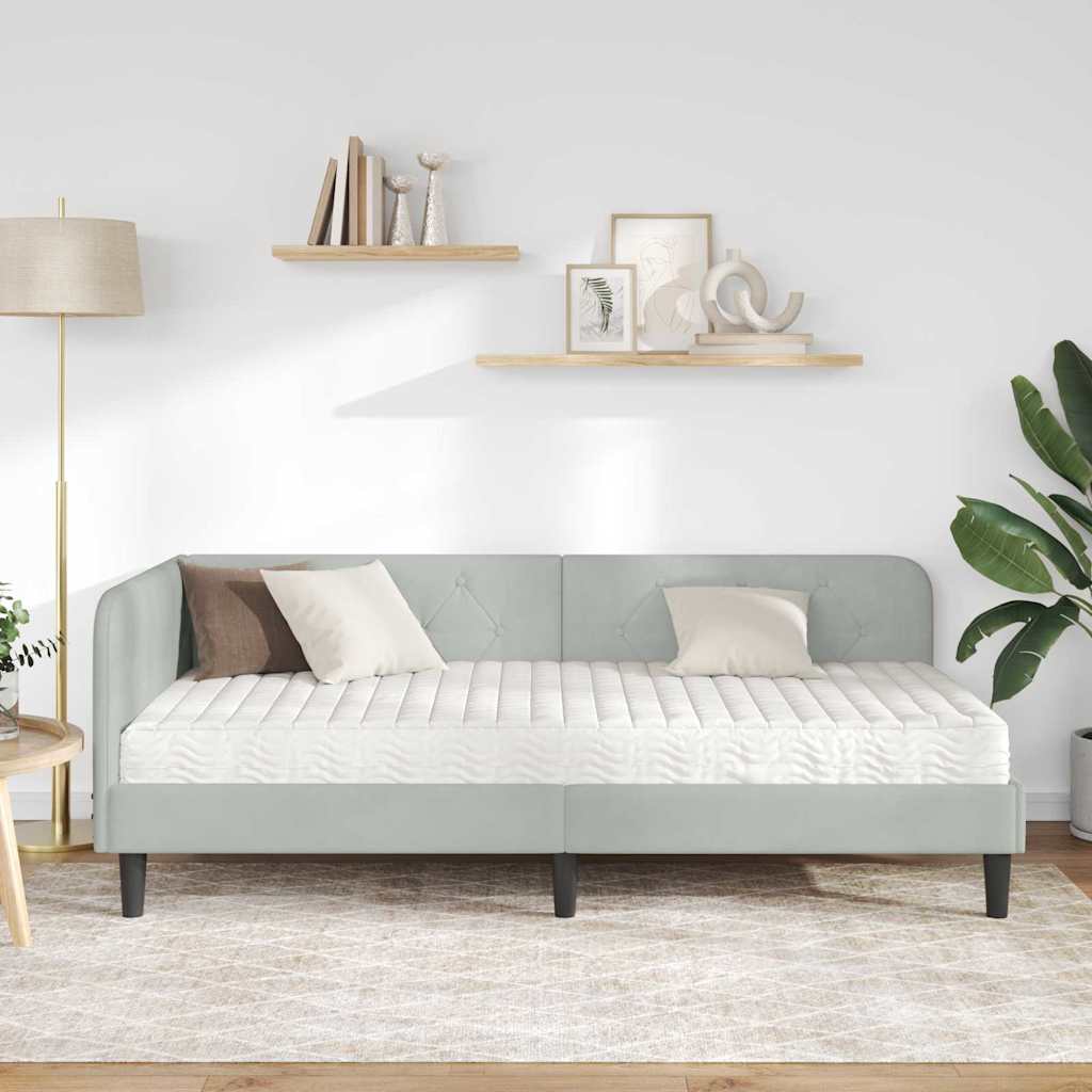 Kutni okvir kreveta Svijetlo siva 100 x 200 cm Baršun