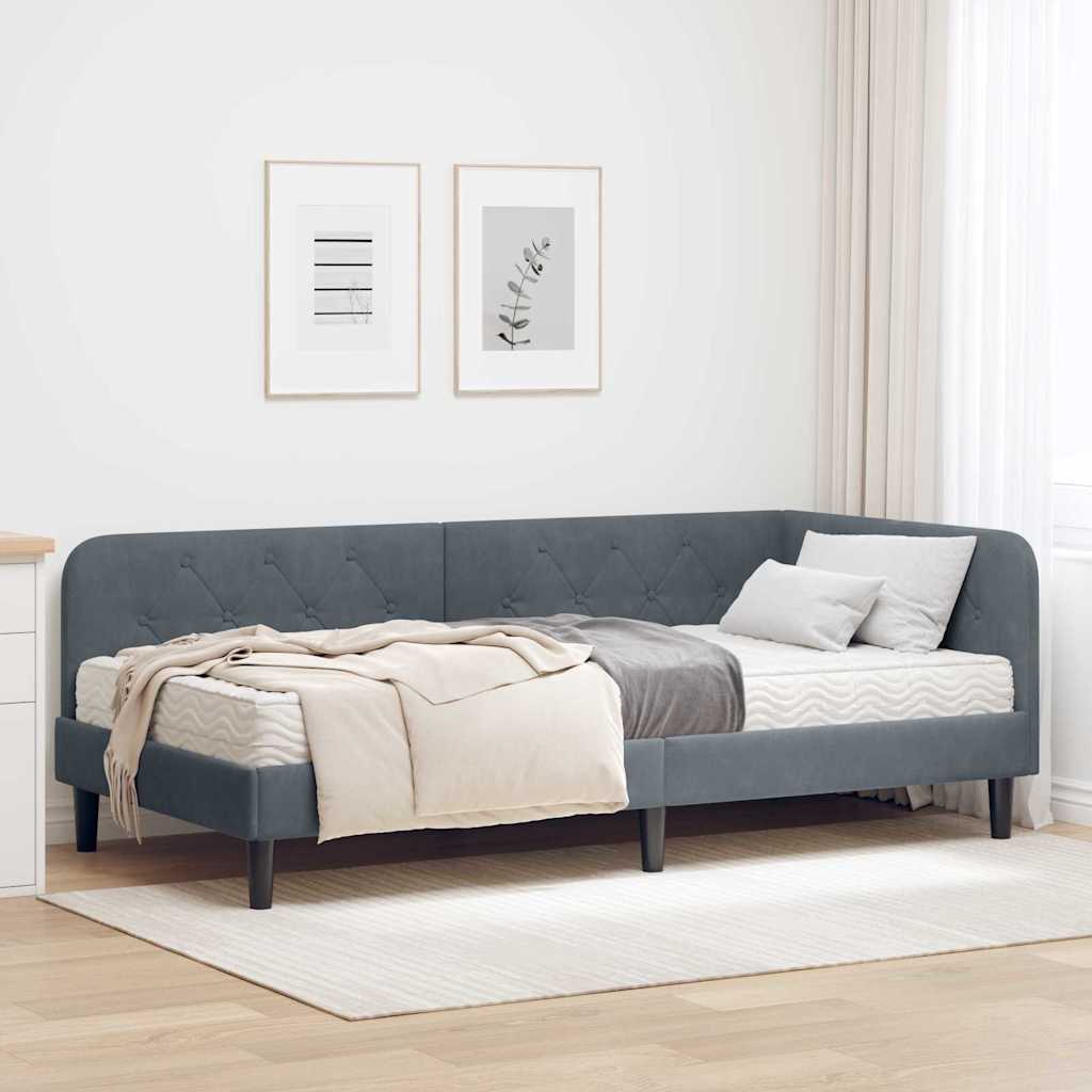 Kutni okvir kreveta Tamno siva 100 x 200 cm Baršun