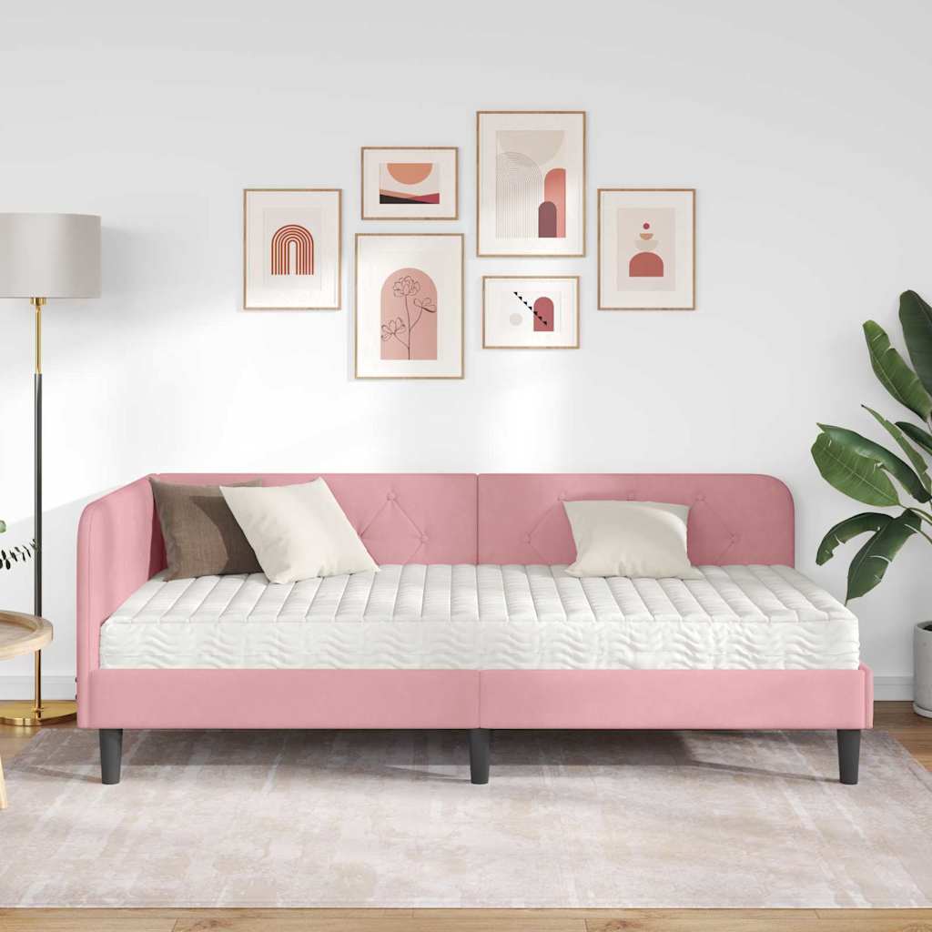 Kutni okvir kreveta Ružičasta 100 x 200 cm Baršun