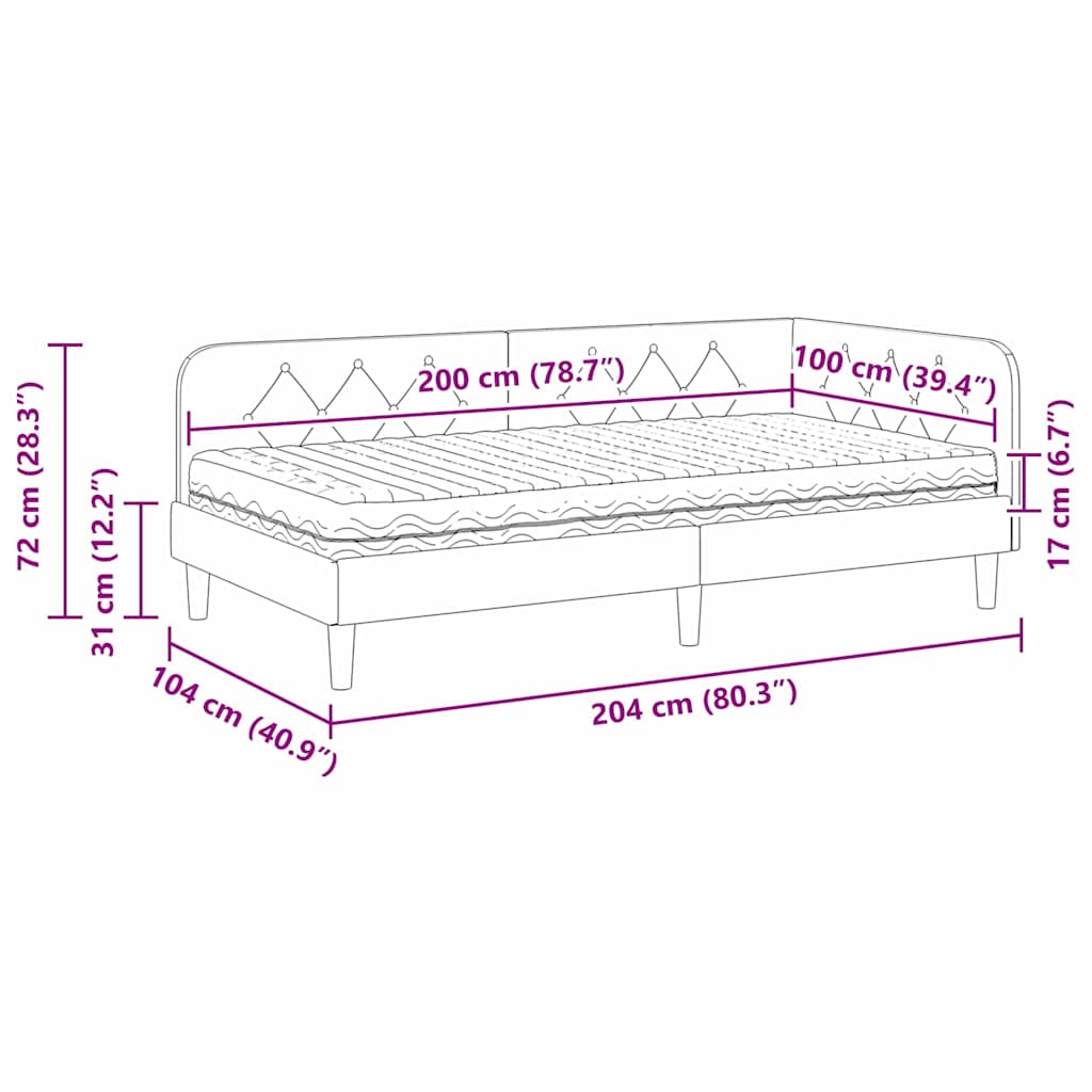 Kutni okvir kreveta Vinska crvena 100 x 200 cm Baršun