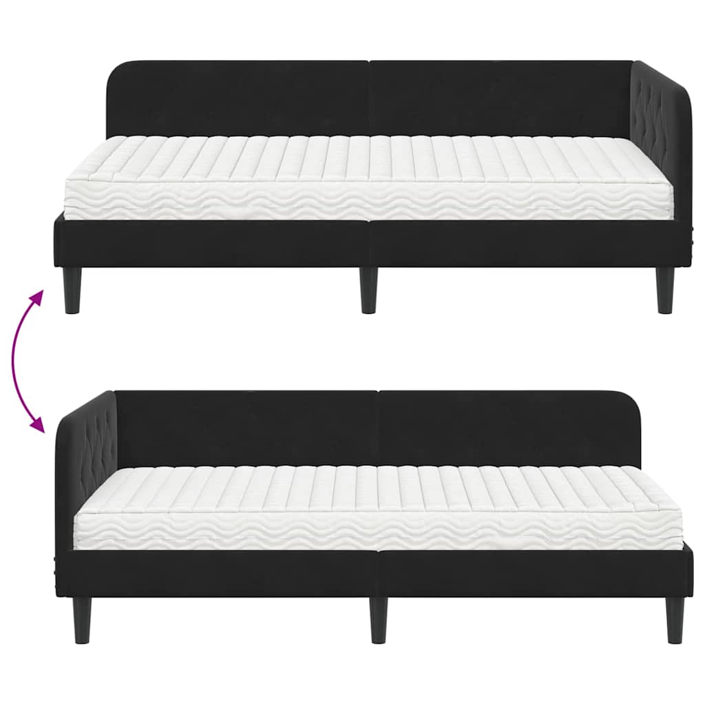 Kutni okvir kreveta Crna 100 x 200 cm Baršun